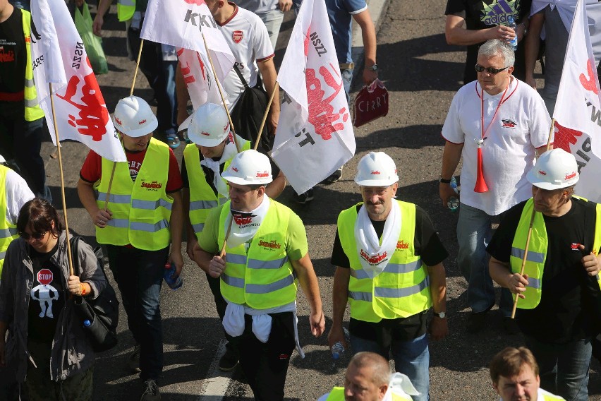 Demonstracja górników w Sosnowcu i Katowicach