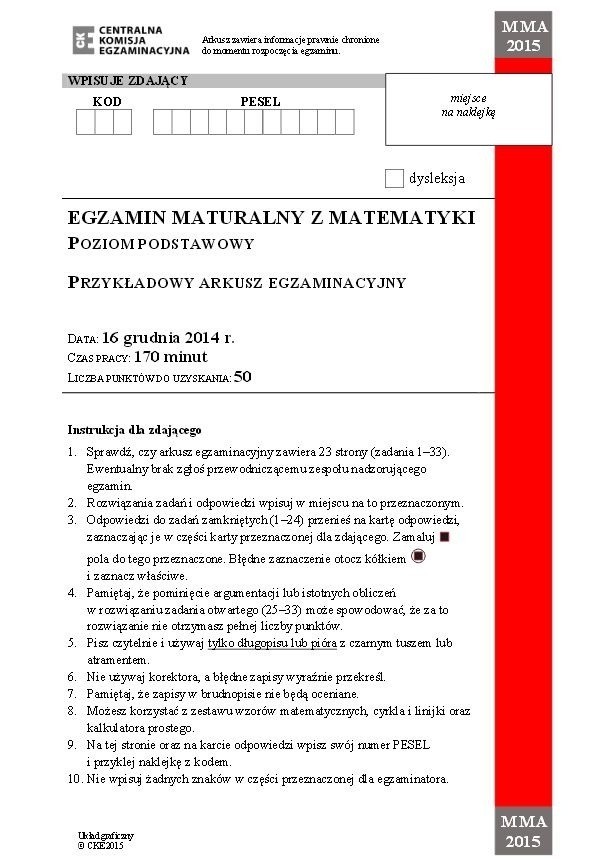 Próbna matura 2014: MATEMATYKA poziom podstawowy 2015 [ODPOWIEDZI, ARKUSZE  CKE] | Gazeta Krakowska