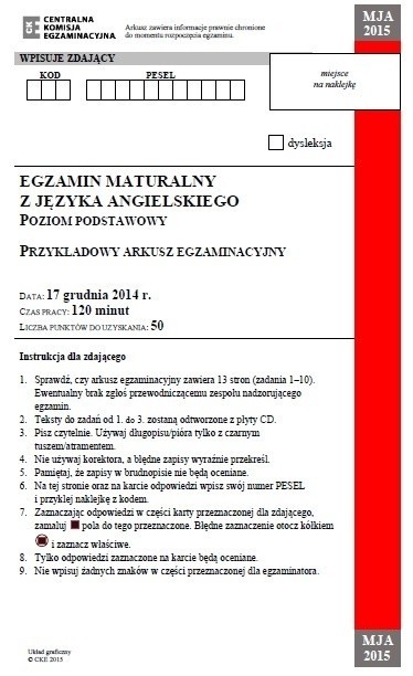 Próbna MATURA 2015 z języka angielskiego