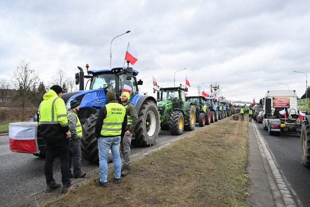 Protest rolników we Wrocławiu. Rolnicy z całej Polski od 9 lutego protestują m.in. przeciwko decyzji Komisji Europejskiej o przedłużeniu bezcłowego handlu z Ukrainą do 2025 roku, a także sprzeciw polityce Zielonego Ładu