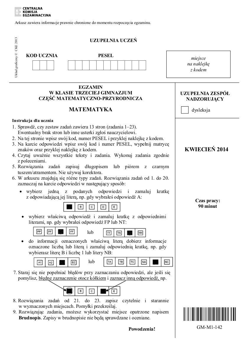 Egzamin gimnazjalny 2014: Matematyka [ARKUSZE, ODPOWIEDZI] | Dziennik Polski