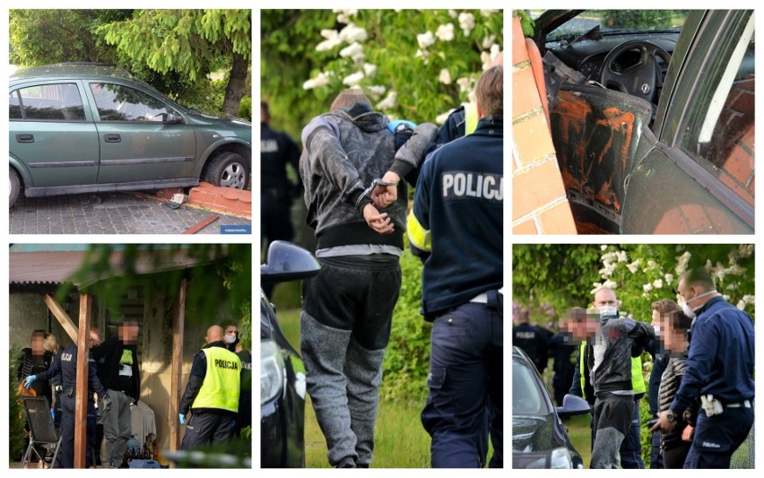 Opel wjechał w ogrodzenie we Włocławku. Trzy osoby zatrzymane na działce rekreacyjnej [zdjęcia]