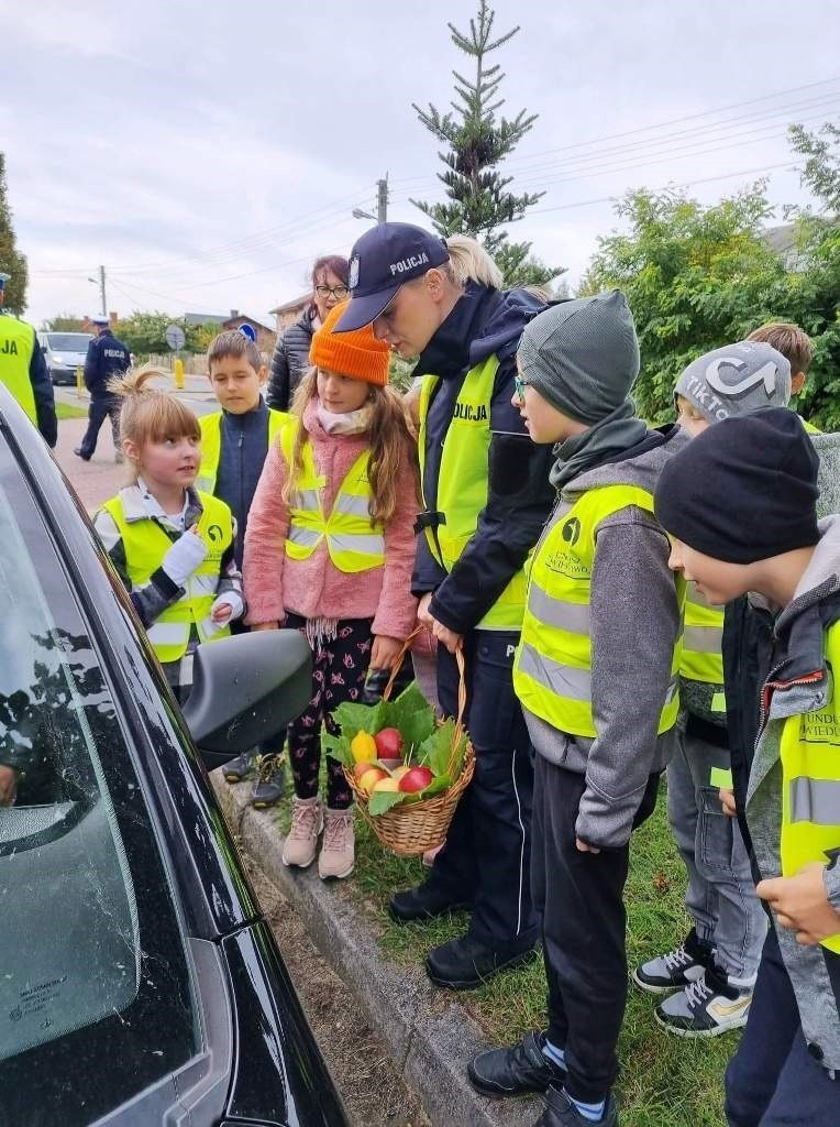 Policyjna akcja "Jabłko - cytryna" przy szkole w Skrzyńsku w gminie Przysucha