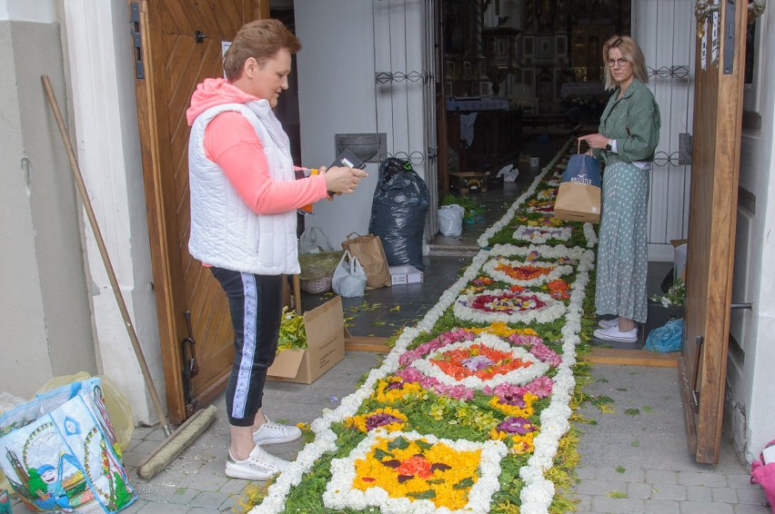 Mieszkańcy Urzędowa na uroczystość Bożego Ciała ułożyli 45-metrowy dywan z kwiatów