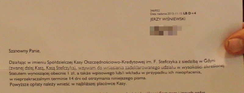 – SKOK żąda, bym zapłacił mu złotówkę wkładu członkowskiego,...