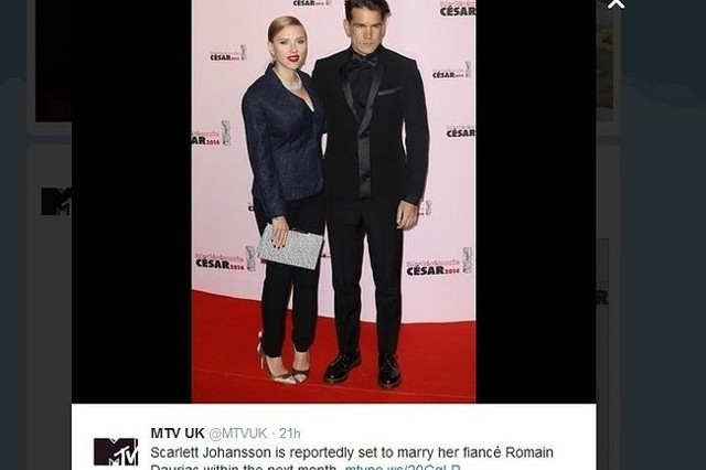 Scarlett Johansson i Romain Dauriac (fot. screen z Twitter.com)