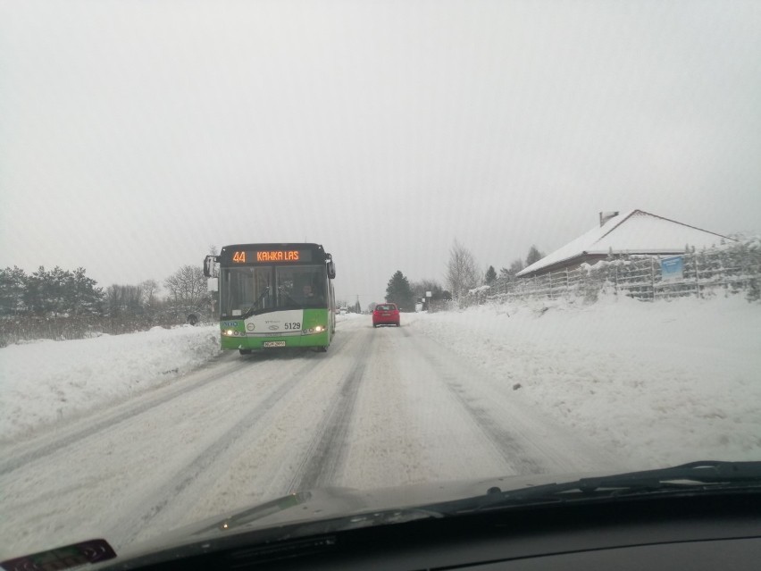 Śnieżyce, oblodzone drogi, spadające gałęzie. Bardzo trudne warunki pogodowe dla kierowców