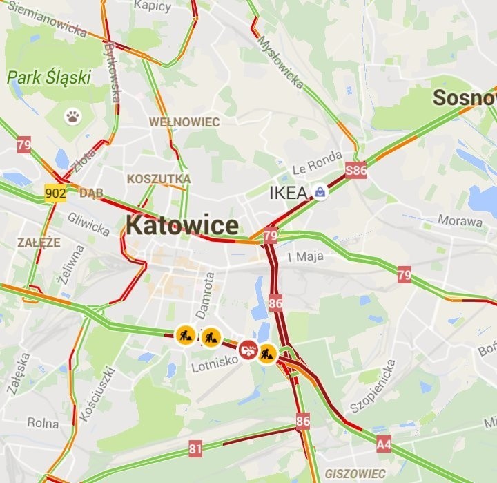 Katowice stoją w korku! Korki na A4, S86, DTŚ, DK 79 [HARMONOGRAM PRAC]