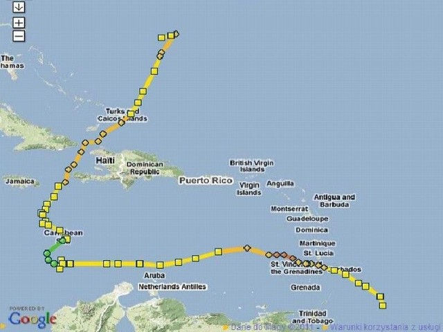 Huragan rozciąga się teraz wstęgą od wysp Barbados na południowym wschodzie Karaibów, aż w kierunku archipelagu Bahama na północnym wschodzie.