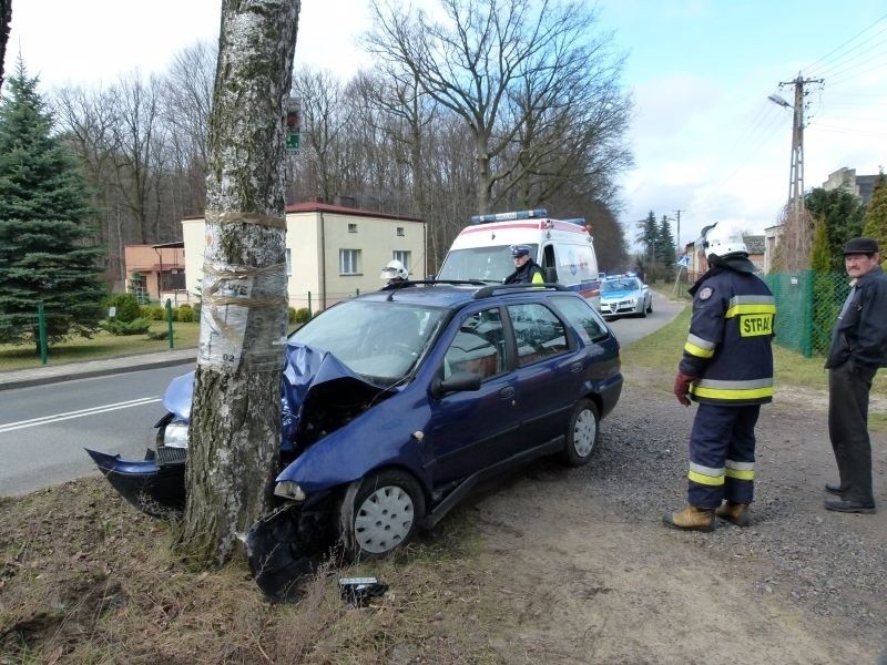 Wypadek w Tuszynie-Lesie. Auto uderzyło w drzewo