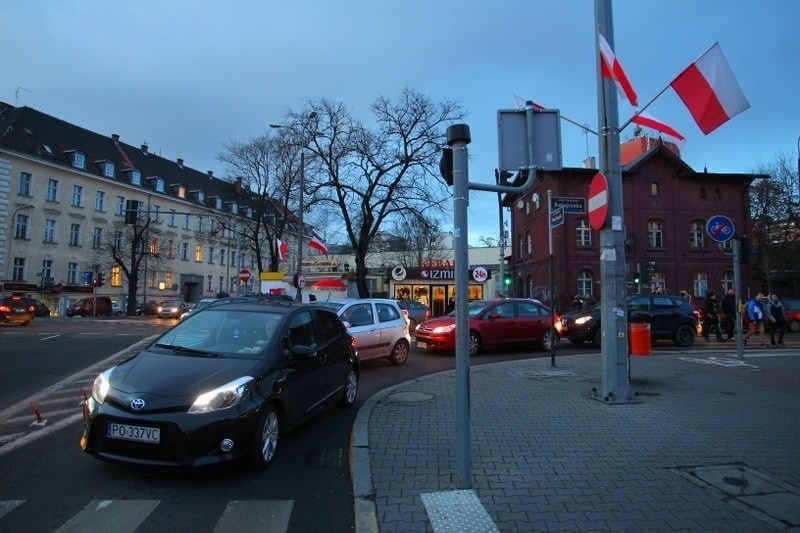 Korki w centrum Poznania.