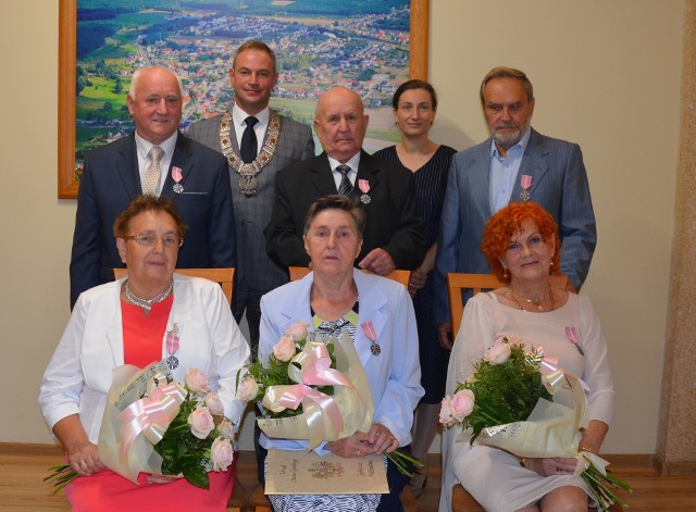 Jubilaci z gminy Śliwice z samorządowcami