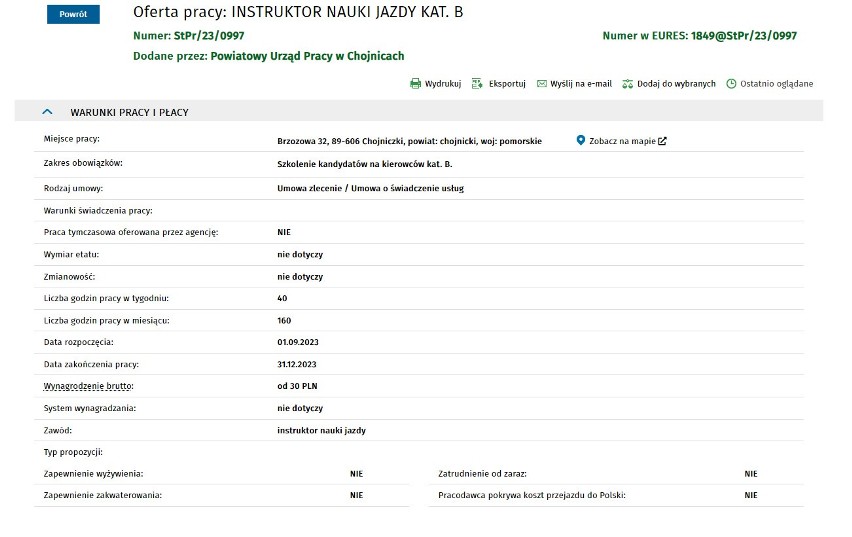 Oto lista wolnych miejsc zatrudnienia, którymi dysponuje...