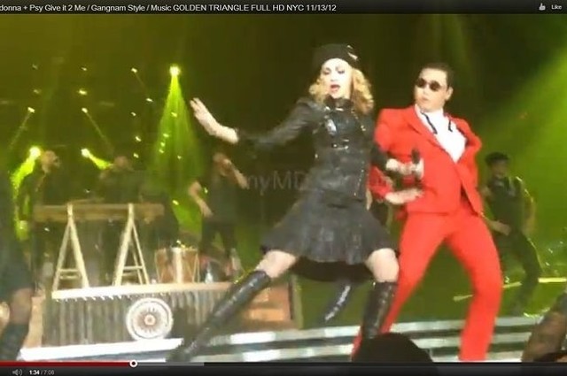 Madonna i PSY podczas wtorkowego koncerto w Nowym Jorku (fot. screen youtube.com)