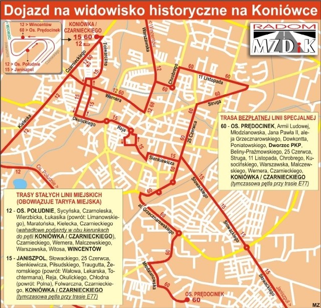 Mapa dojazdu na Koniówkę 15 sierpnia.