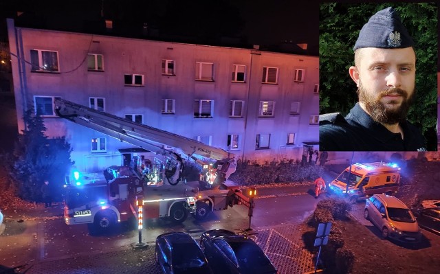 Policjant z Chełmka wspiął się po balkonach na drugie piętro bloku, by ostrzec śpiącą rodzinę o pożarze mieszkania na parterze i przystąpienia do ewakuacji