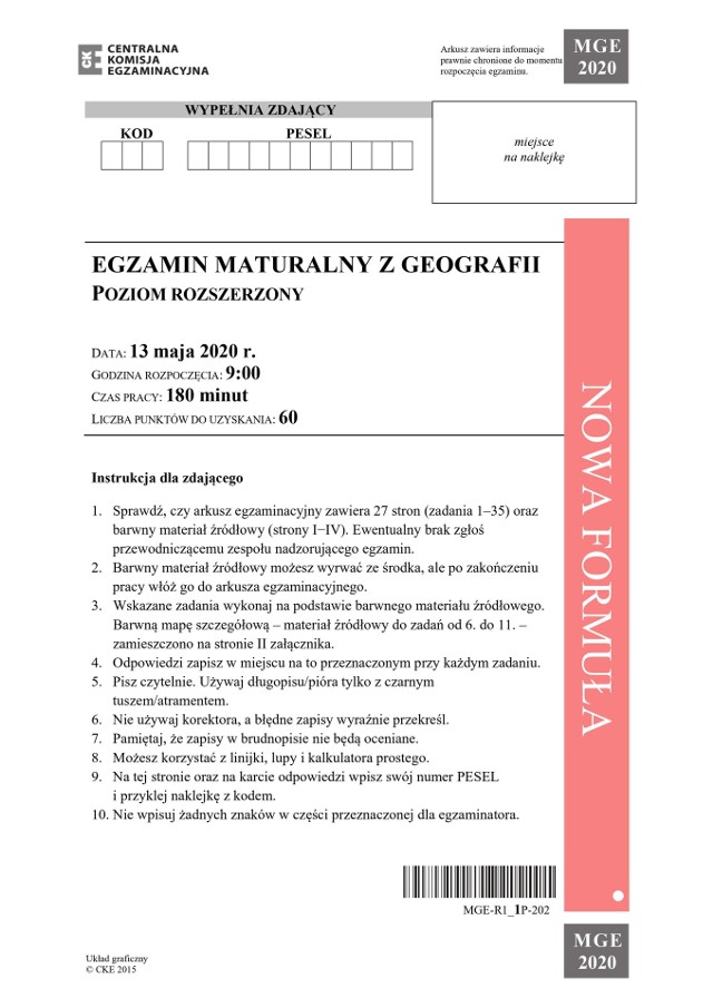 Matura z geografii 2020