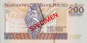 rewers dotychczasowego banknotu 200 zł