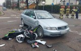 Wypadek na ul. Słowackiego w Bielsku Podlaskim. Audi zderzyło się z motocyklem. Mężczyzna trafił do szpitala