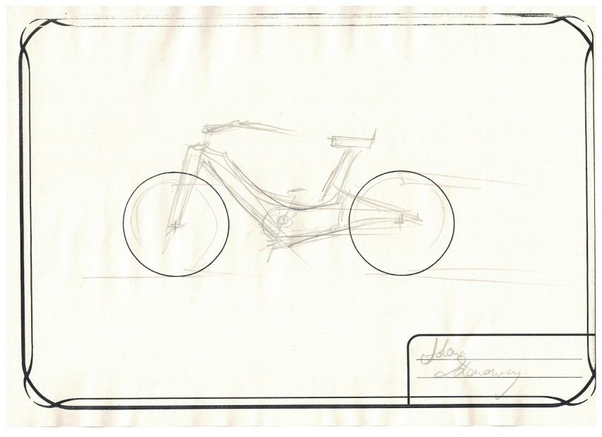 Pierwszy, oryginalny szkic roweru, który Adam Zdanowicz...
