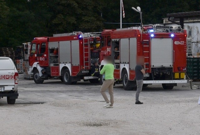 Akcja straży pożarnej na terenie zakładu rozlewającego wodę Buskowiankę w Uzdrowisku Busko-Zdrój.