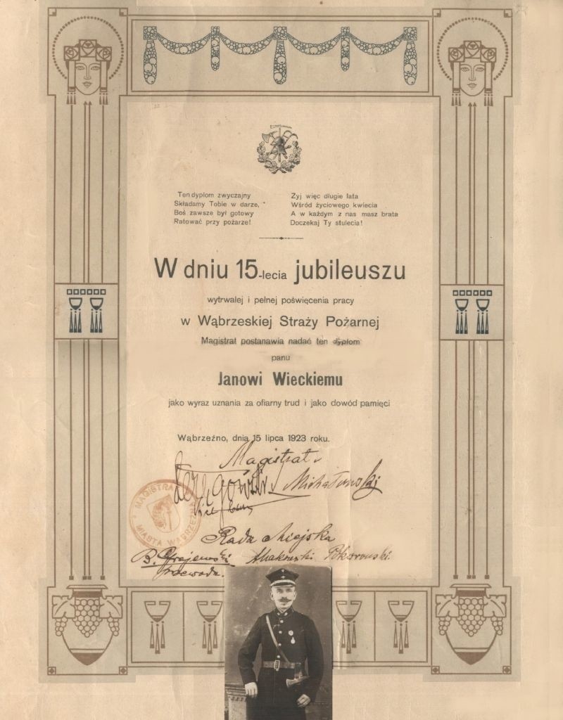 Dyplom jednego z ochotników z 1923 roku