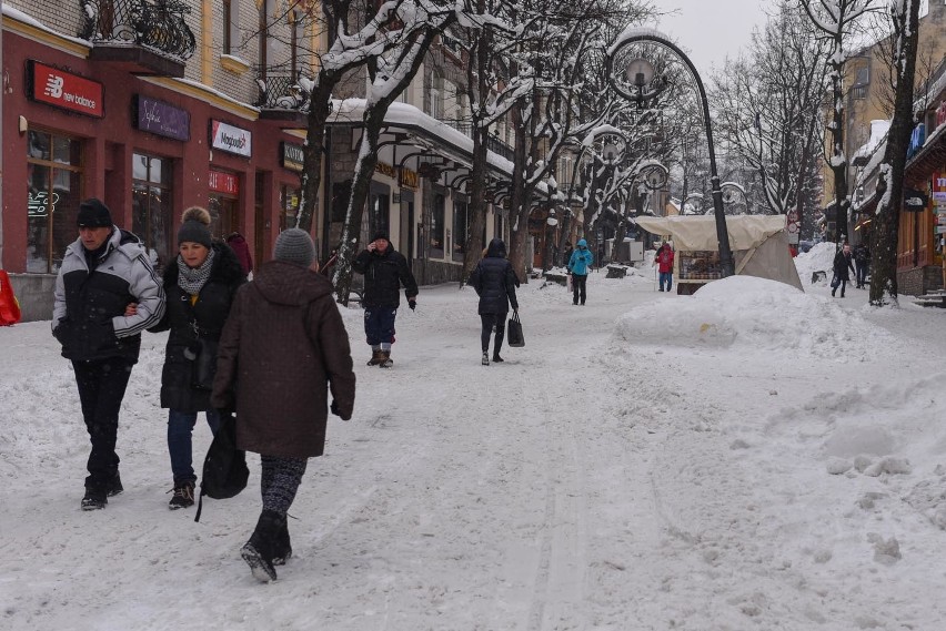 Zima w górach nie odpuszcza. Śniegu jest tyle, że trzeba go wywozić z Krupówek [ZDJĘCIA]