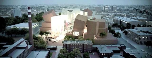To koncepcja budynku, jaki miał stanąć w Łodzi wg projektu Franka Gehry'ego. Projekt można zaadaptować w Bydgoszczy.