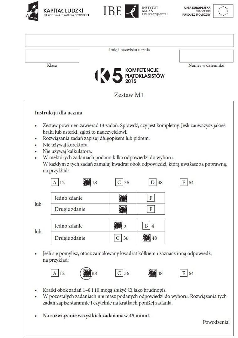 Test Z Matematyki Po Klasie 4 Sprawdzian piątoklasisty 2015 - matematyka [ARKUSZE] | Dziennik Bałtycki