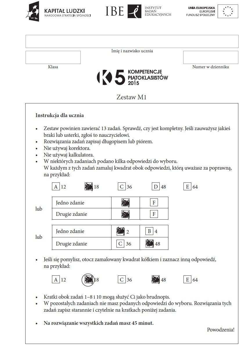 Sprawdzian piątoklasisty 2015 - matematyka [ARKUSZE]