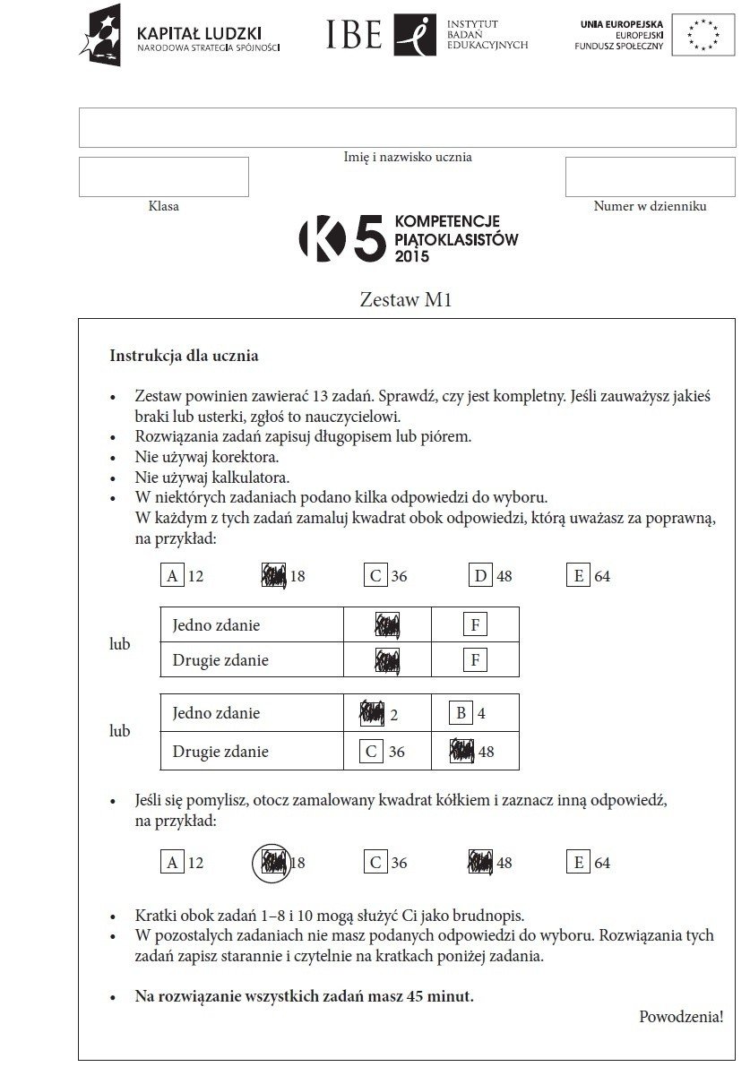 Diagnoza Z Matematyki Klasa 5 Sprawdzian piątoklasisty 2015 - matematyka [ARKUSZE] | Dziennik Bałtycki