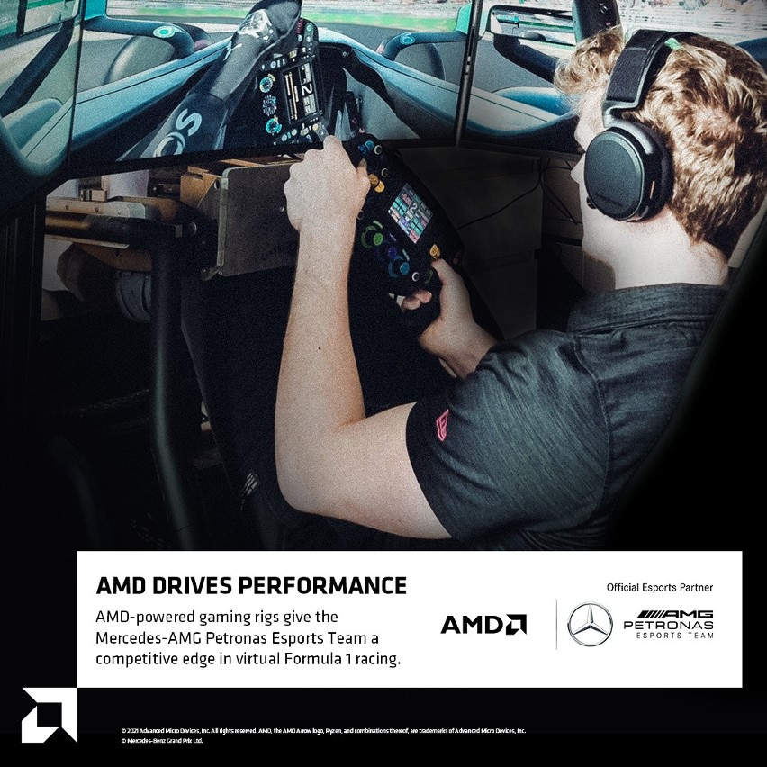 AMD rozpoczęło współpracę z Mercedes-AMG Petronas Esports Team. E-sportowcy będą korzystać z kart graficznych i procesorów AMD
