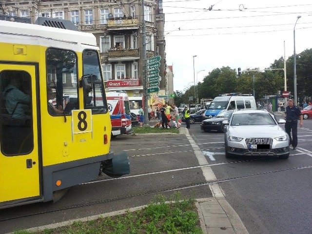 Kolizja na placu Kościuszki w Szczecinie.