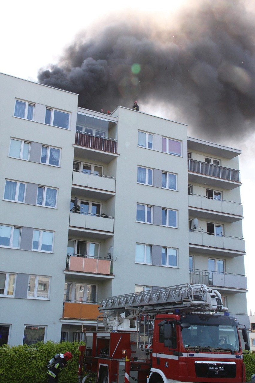 Gdańsk: Pożar dachu budynku przy ul. Cieszyńskiego na Chełmie