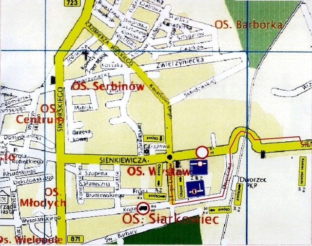 Mapa organizacji ruchu przy zamkniętej części ulicy Sienkiewicza w Tarnobrzegu.