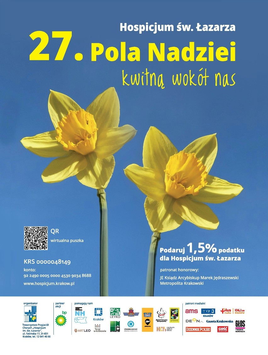 Pola Nadziei 2024 – kwitną wokół nas. Rusza wiosenna akcja zbierania funduszy dla Hospicjum św. Łazarza w Krakowie 