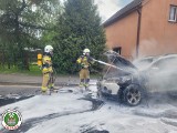 Pożar samochodu w gminie Tworóg. Kłęby dymu unosiły się nad pojazdem