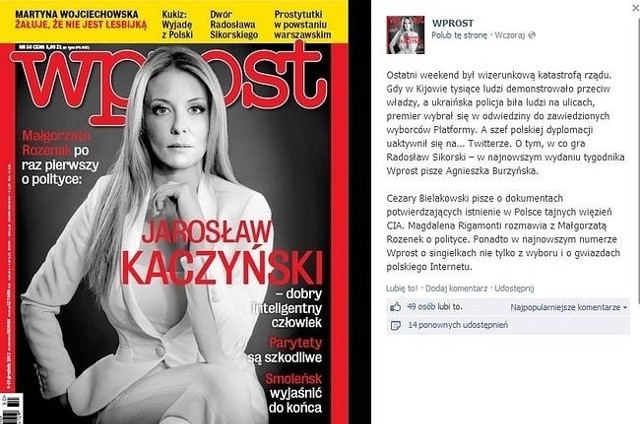 Małgorzata Rozenek na okładce "Wprost" (fot. screen z Facebook.com)