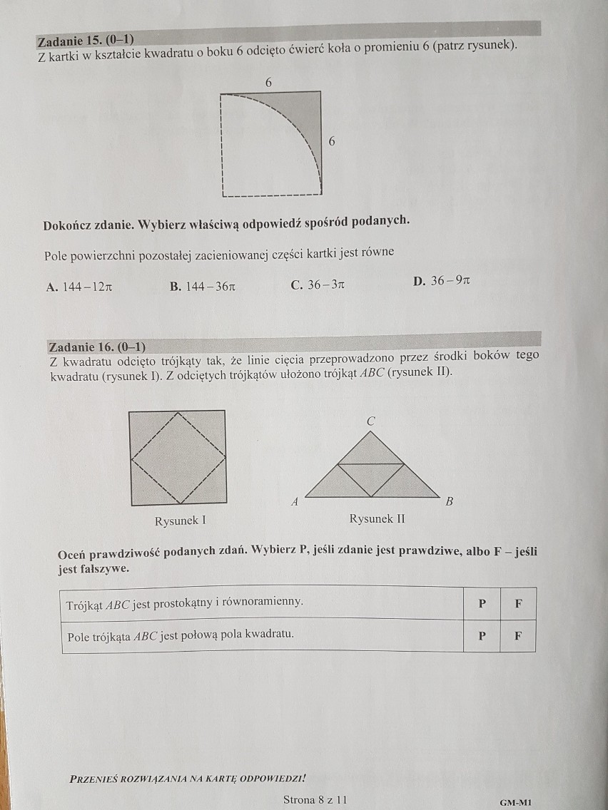 Egzamin gimnazjalny 2017 [MATEMATYKA] - odpowiedzi - arkusze - pytania