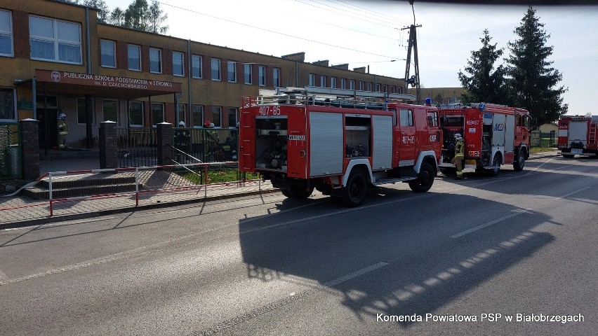 Pożar i ewakuacja szkoły podstawowej w Stromcu. Strażacy, uczniowie i pracownicy ćwiczyli na wypadek prawdziwej akcji. Zobacz zdjęcia