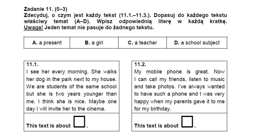 Sprawdzian szóstoklasisty 2015. Przykładowe zadania. Język angielski [ARKUSZE,ODPOWIEDZI]