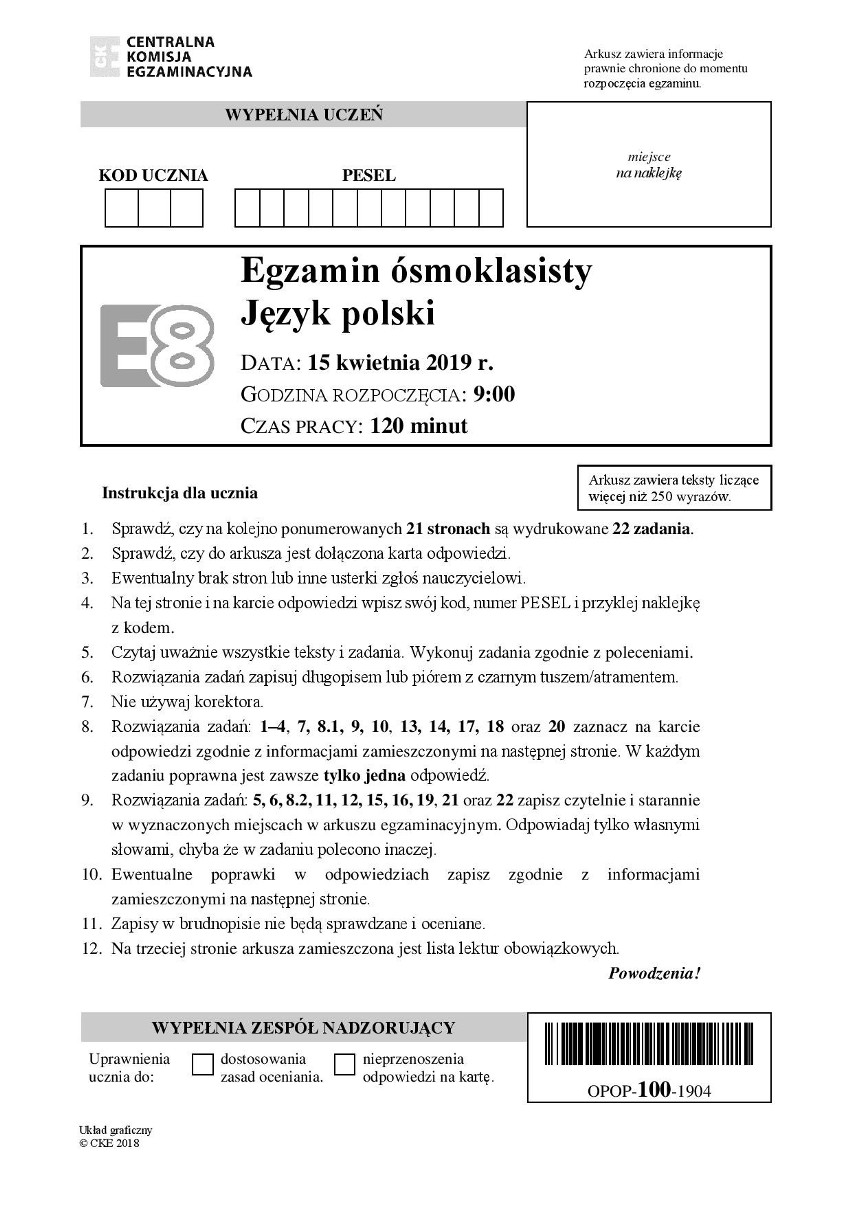 Egzamin ósmoklasisty 2019. Język polski na początek [ARKUSZE, PYTANIA, ODPOWIEDZI]