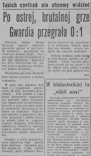 Sprawozdanie z meczu z "Gazety Białostockiej" z 26.08.1957...