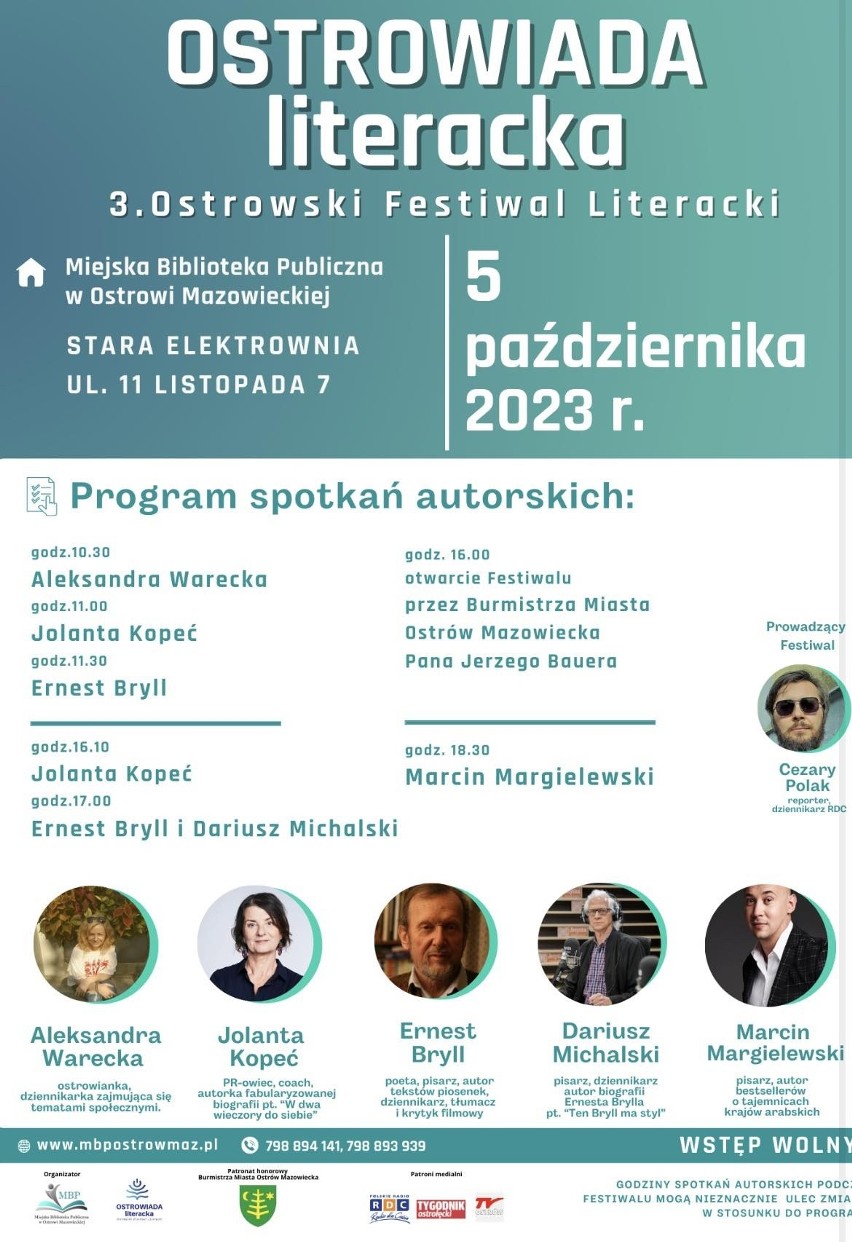 Ostrowiada literacka. 5.10.2023 odbędzie się 3. Ostrowski Festiwal Literacki. Wśród gości Ernest Bryll i Marcin Margielewski
