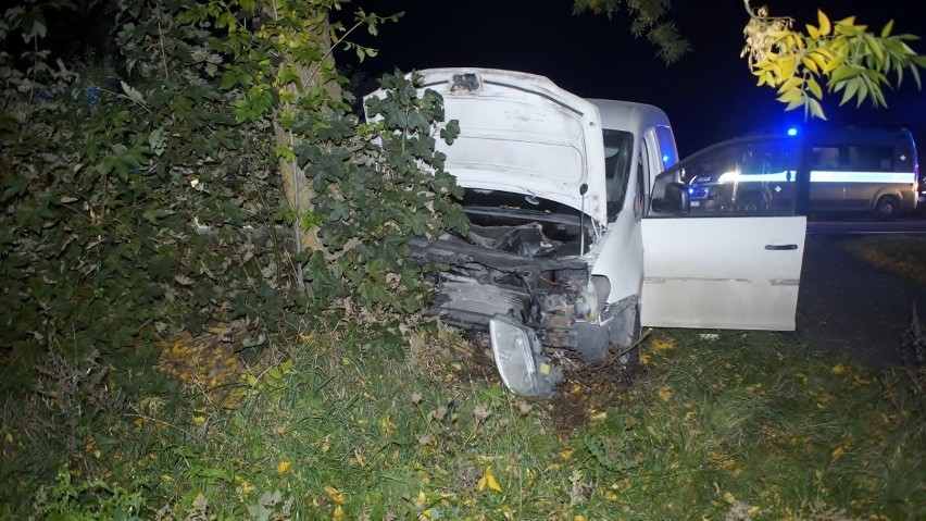 Kolizja w Nowej Dąbrowie. Jeden z pojazdów uderzył w drzewo