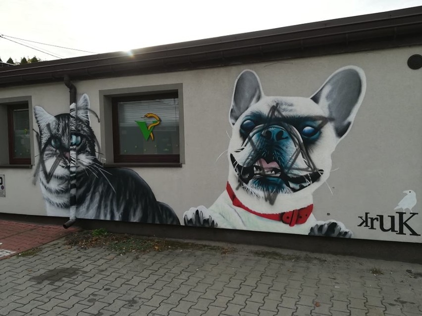 Nieznani sprawcy/sprawca zniszczyli mural w Łasku, który namalował pabianicki artysta Kruk ZDJĘCIA