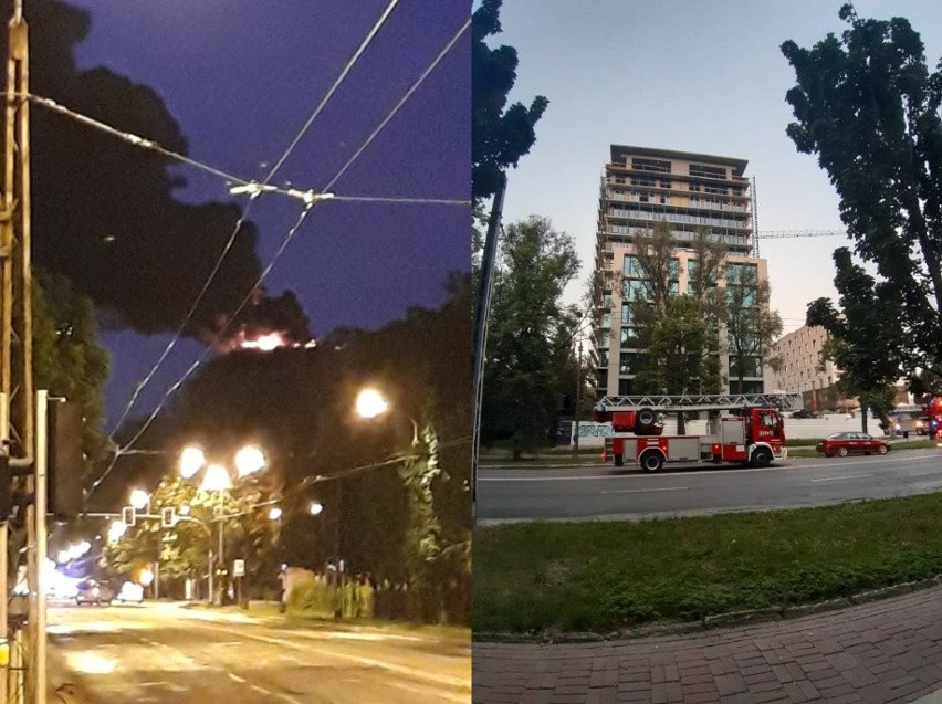 Pożar w centrum Lublina. Strażacy gasili ogień w budowanym wieżowcu przy al. Racławickich. Zobacz zdjęcia 