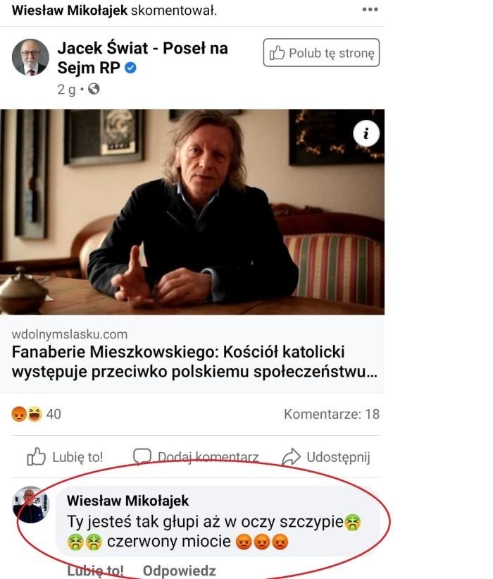 Wpisy radnego Mikołajka na Facebooku