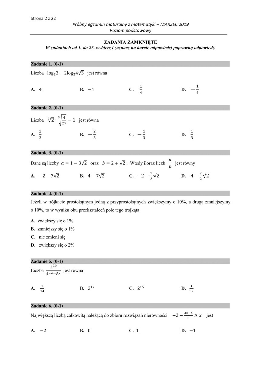 Próbna matura 2019 matematyka Echa Dnia ARKUSZ