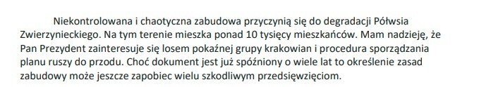 Fragment listu do prezydenta Jacka Majchrowskiego